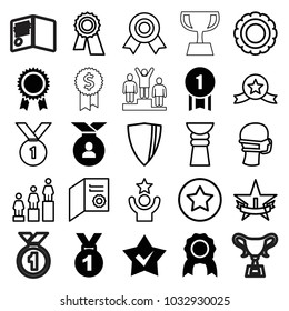 Award icons. set of 25 editable filled and outline award icons such as medal, number 1 medal, ranking, diploma, medical mask, shield, 1st place star, trophy, medal with star