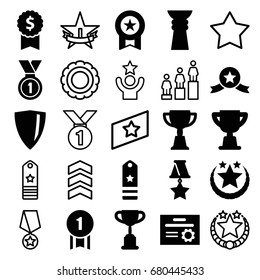 Award icons set. set of 25 award filled and outline icons such as trophy, medal, rank, number 1 medal, medal with star, diploma, star, ranking, celebrity