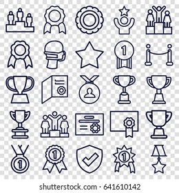 Award icons set. set of 25 award outline icons such as ranking, medal, trophy, medical mask, ribbon, red carpet, diploma, number 1 medal, celebrity, shield, star