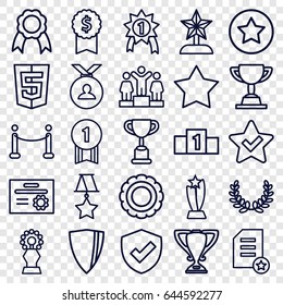 Award icons set. set of 25 award outline icons such as ranking, medal, ribbon, red carpet, rank, trophy, star, olive wreath, star trophy, number 1 medal, diploma