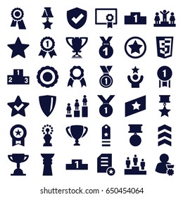 Award icons set. set of 36 award filled icons such as award, ranking, ribbon, medal, trophy, star, diploma, rank, man with medal, celebrity