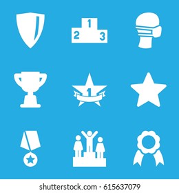 Award icons set. set of 9 award filled icons such as medical mask, ribbon, 1st place star, ranking, star, trophy, medal with star