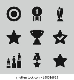 Award icons set. set of 9 award filled icons such as star, ranking, star, trophy, medal, award