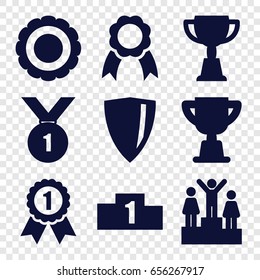 Award icons set. set of 9 award filled icons such as trophy, ribbon, award, ranking, number 1 medal