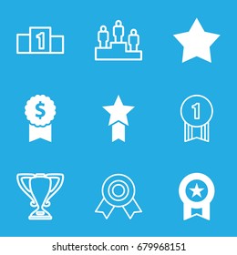 Award icons set. set of 9 award filled and outline icons such as star, medal with star, trophy, ranking, medal, number 1 medal
