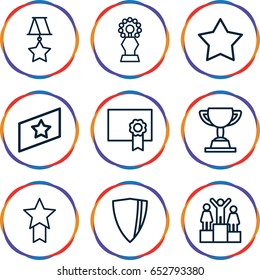 Award icons set. set of 9 award outline icons such as star, diploma, rank, medal, ranking, trophy, medal with star