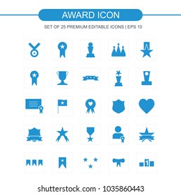 Award icons set blue 