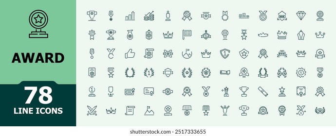 Award icons set. Certificate, winner medal, and Trophy reward, cup. Vector illustration.