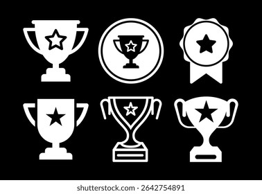 Award icons set design, Winning icons, Champion symbols white on black background