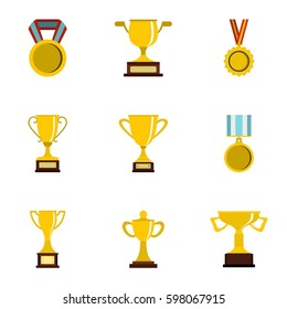Award icons set. Flat illustration of 9 award vector icons for web