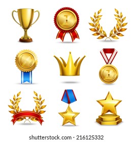 Award Icons Set Of Trophy Medal Winner Prize Champion Cup Isolated Vector Illustration