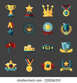 Award icons set of trophy medal winner prize champion cup isolated vector illustration