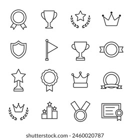 Award icons set. Winner medal, Victory cup and Trophy reward. Vector illustration