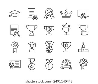 Award Icons - Vector Line. Editable Stroke.