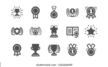 Award icons. Winner medal, Victory cup and Trophy reward. Achievement classic icon set. Quality set. Vector