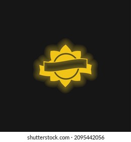 Etiqueta de premio de forma circular de flor con un icono de neón amarillo brillante