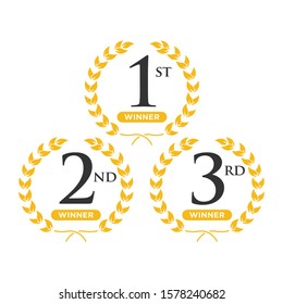 Award label of First, second and third winner inside gold laurel wreath