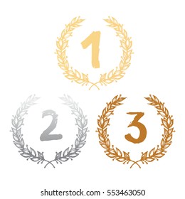 Award label of First, Second and Third winner garland. Vector collection of winners garlands.