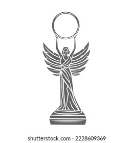 Award lady statue glyph icon vector illustration. Silhouette of best movie film prize at Hollywood award ceremony, honor trophy statuette of woman goddess for event celebration, glamour award