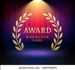 Afiche del logo del vector del premio laurel. Designación del emblema del diseño del icono del premio Gold win