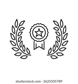 Award Laurel Wreath And Ribbon Icon. Achievement, Excellence, And Recognition Outline Symbol. Victory And Honor Representation. Editable Stroke. Isolated Vector Illustration.