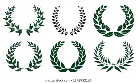 Award laurel wreath set. Leaves victory frame. Floral branch border. Champion winner branch logo. Vector illustration isolated on white background.