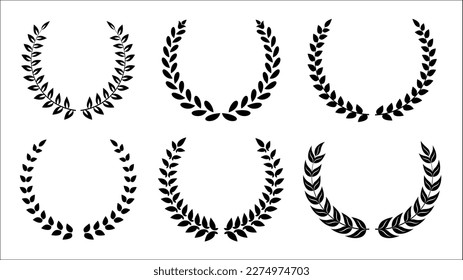 Award laurel wreath set. Leaves victory frame. Floral branch border. Champion winner branch logo. Vector illustration isolated on white background.