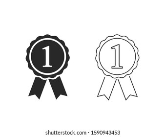 Award line icon with 1, vector illustration