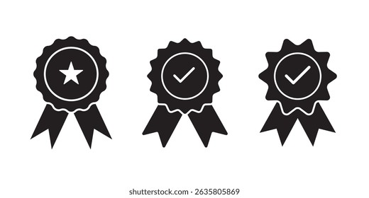 Award line icon set in flat style. Rosette symbol isolated on white background. Simple first place award sign. Thin line abstract icon in black. Vector illustration for graphic design, Web, UI, mobile