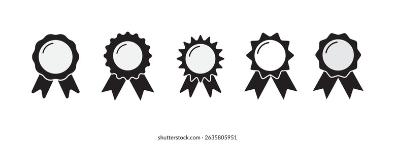 Icono de línea de premio en estilo plano. Símbolo de la roseta aislado en el fondo blanco. Sencillo cartel de premiación del primer lugar. Icono abstracto de línea fina en negro. Ilustración vectorial para el Diseño gráfico, Web, UI, móvil