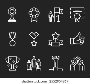 Award line icons. Set of outline symbols, simple graphic elements, modern linear style black pictograms collection. Vector line icons set