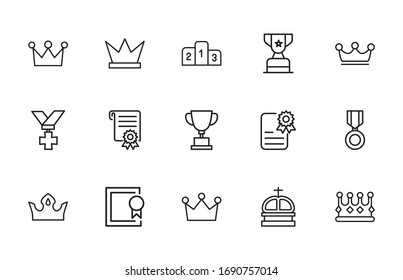Award line icons set. Stroke vector elements for trendy design. Simple pictograms for mobile concept and web apps. Vector line icons isolated on a white background. 
