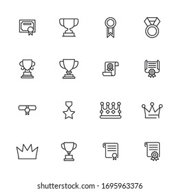 Award line icons set. Stroke vector elements for trendy design. Simple pictograms for mobile concept and web apps. Vector line icons isolated on a white background. 
