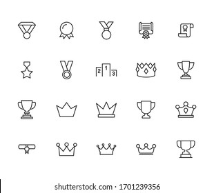 Award line icons set. Stroke vector elements for trendy design. Simple pictograms for mobile concept and web apps. Vector line icons isolated on a white background. 