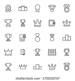 Award line icons set. Stroke vector elements for trendy design. Simple pictograms for mobile concept and web apps. Vector line icons isolated on a white background. 
