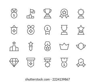 Award line icons set. Vector objects isolated on a white background for web design and graphics. Outline icons collection.