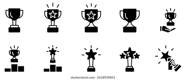 Award line icons. Winner medal, Victory cup and Trophy reward. Achievement linear icon set. Vector