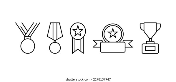 Award line icons. Winner's medal, Victory Cup and award. achievement. linear icon set. Vector illustration. The set consists of five icons.