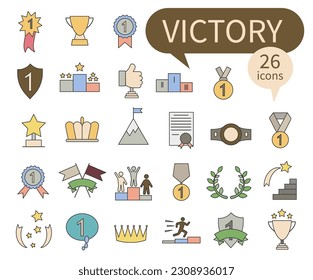 Award line icons. Winner's medal. Victory Cup and trophy prize. Achievements, linear icon set. Vector images.