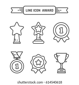 Award linear icons set. Vector winner sign.