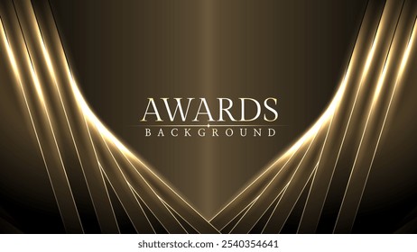 Award luxury elegant gold glowing line with lighting effect sparkle on black awards graphics background. Lines growing elegant shine spark. Premium congratulations card. Event invitation.	
