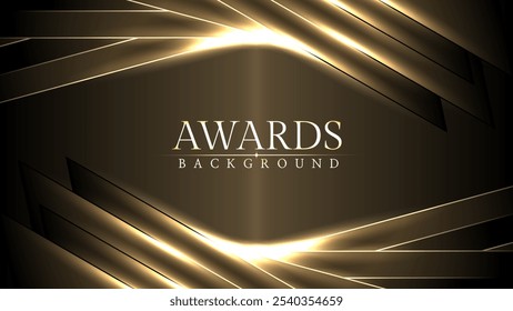 Award luxury elegant gold glowing line with lighting effect sparkle on black awards graphics background. Lines growing elegant shine spark. Premium congratulations card. Event invitation.	
