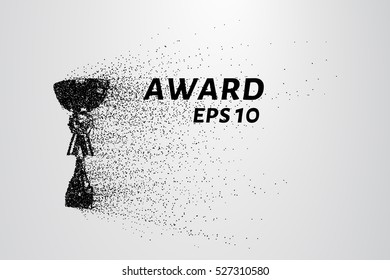 The award made of particles. Sports trophy consists of circles and points. Vector illustration.