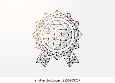 Award medal 3d low poly symbol with connected dots. Approved, quality design vector illustration. Reward polygonal wireframe