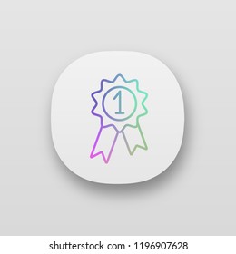 Award medal app icon. Reward. Best choice medal. Certified. UI/UX user interface. Seal with ribbon and number one. Quality badge. Web or mobile application. Vector isolated illustration