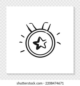 Award medal Badge with star icon in hand drawn style isolated on white sheet