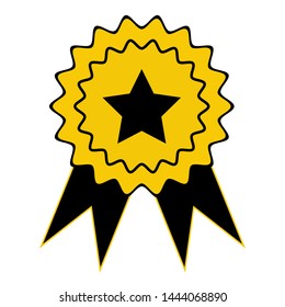 Award medal with black star and ribbon icon, Achievement award badge. Certificate icon. Premium quality. Profile Verification. Achievement or award grant. quality guarantee sign – Vector Illustration