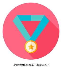 Award Medal Circle Icon. Flat Design Vector Illustration with Long Shadow. Sport Activity and Fitness Lifestyle Symbol.