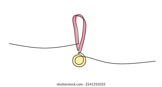 Medalha do Prêmio. Desenho contínuo de uma linha que ilustra o conceito de prêmio e recompensa em estilo minimalista.