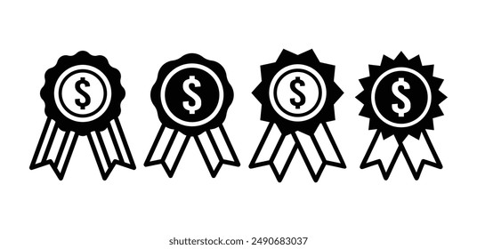 Medaille mit Dollarmünze Symbol Zeichen Vektorgrafik Design Schwarz Weiß Einfache Illustration Kollektion Set Isolated